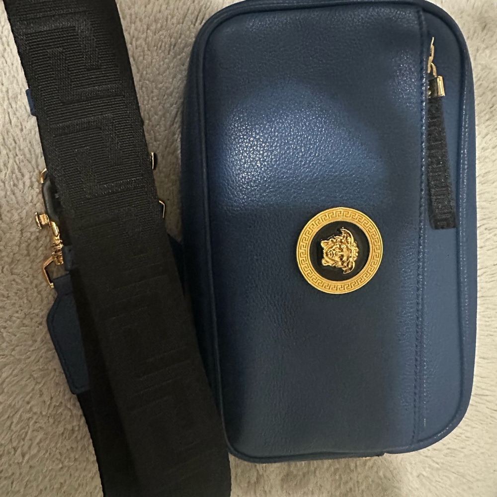 Versace Navy and Black Belt Bag with Gold Medusa